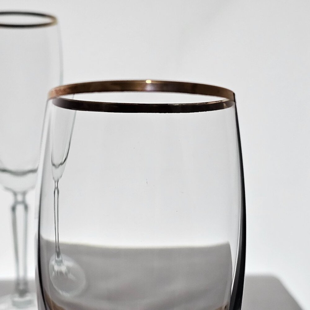 2 Schott Zwiesel Concord Gold Champagne Glasses 9" 1990s gold rim stemware vtg G - Picture 6 of 9